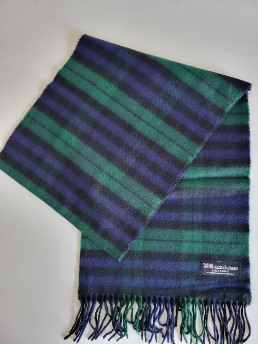 Scottish Black Green Tartan Plaid Black Watch 100% Cashmere Scarf With Fringe